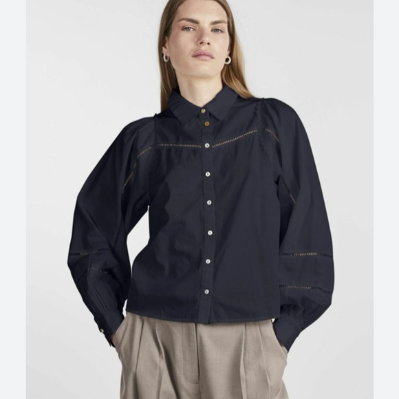 YAS Yasolga Embroidered Organic Cotton Shirt - Picture 1 of 4